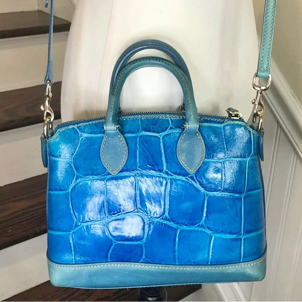 DOONEY BOURKE Electric Blue Croc Embossed Leather Top Handle Crossbody Bag